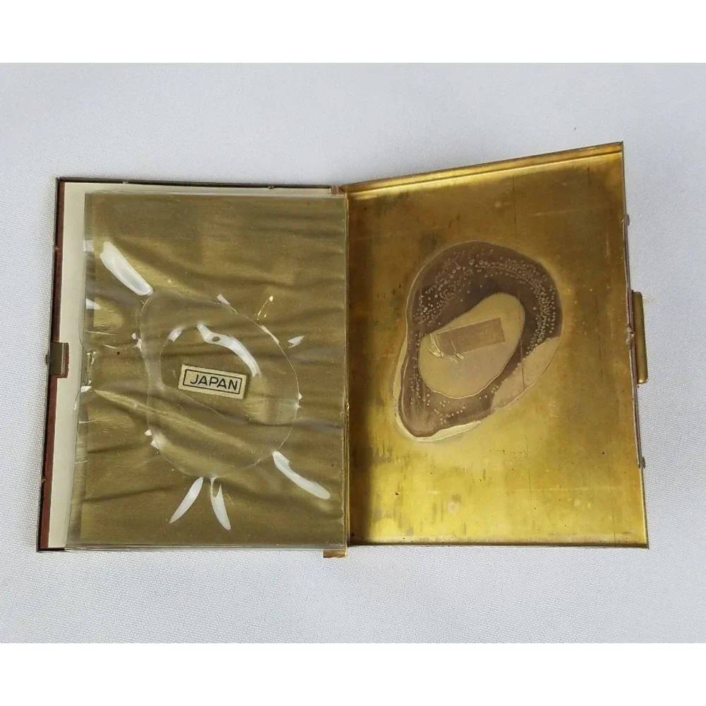 Vintage Renaissance style hinged metal photo case album padded fabric cover